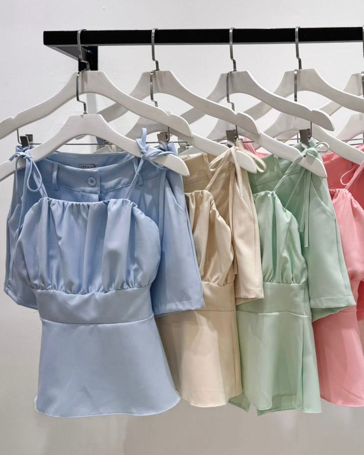 Conjunto Blusa Bata Drapeada com Shorts